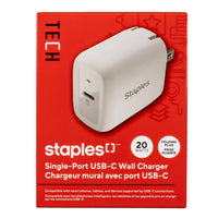 Staples - Chargeur mural de Staples USB-C - 20 W - Blanc-Chargeur mural USB-C de 20 W à un port