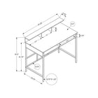 Monarch Specialties - 7702 Bureau 48 po L - Taupe Fonce/Metal Noir Hauteur Debout-Dimensions du produit: 47.25 pouces L x 23.75 pouces P x 47.5 pouces H