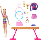 Mattel - Coffret de jeu de gymnastique Barbie (Refresh)-Les enfants seront ravis d’imaginer une carrière de gymnaste avec la poupée Barbie et sa poutre d’équilibre  le coffret de jeu comprend plus de 10éléments thématiques pour inspirer des histoires de victoires!