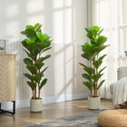 HOMCOM - Arbre artificiel figuier lyre 4 pi pour décoration intérieure - vert - lot de 2-Matériau : PEVA, Bois, Ciment, PP 