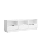 Prepac - Meuble de rangement pour téléviseur Simply Modern 70,25 po avec 3 tablettes et 3 tiroirs - Blanc-Support TV Pour Téléviseur Suspendu Ou Posé: Conçu pour accompagner un téléviseur de 55 à 77 pouces de large - accrochez votre téléviseur au-dessus ou placez-le directement sur le support TV pour la chambre