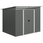 Outsunny - Abri de jardin 9 pi x 6,5 pi avec puits de lumière - gris foncé-Cette unité de rangement offre un espace généreux pour tous vos équipements d'extérieur, des outils de jardin aux accessoires de piscine
