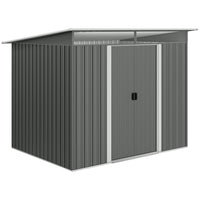 Outsunny - Abri de jardin 9 pi x 6,5 pi avec puits de lumière - gris foncé-Cette unité de rangement offre un espace généreux pour tous vos équipements d'extérieur, des outils de jardin aux accessoires de piscine
