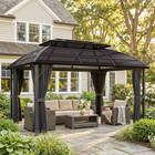 Outsunny - Pavillon de patio 13 pi l x 10 pi L - pavillon d’extérieur à double toit pour pelouse - noir-Toit rigide en polycarbonate offrant un abri solide et une ventilation pour la chaleur et l’air