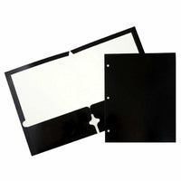 JAM Paper - Dossiers scolaires laminés brillants à 3 trous et à deux pochettes - noir - Paquet de 6-Dossiers de projet brillants à 3 trous l Couleur : noir