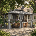 Outsunny - Pavillon de terrasse 10 pi l x 13 pi L avec rideaux - gris foncé-8 trous d’évacuation sur le dessus de la toile fonctionnent bien les jours de pluie