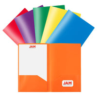 JAM Paper - Chemises plastiques Legal à 2 pochettes - résistantes - couleurs primaires assorties - Paquet de 6-Chemises JAM Paper POP | Couleurs : bleu, vert, orange, jaune, rose et violet