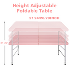 Homy Casa - Table pliante portative de 4 pi avec 4 hauteurs réglables pour utilisation intérieure et extérieure, camping - Rose-Le cadre en acier offre un soutien solide