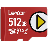 Lexar - PLAY Speed Pump carte mémoire MicroSDXC - 512Go - Rouge-Vitesses de transfert rapides pour un temps de chargement rapide jusqu'à 205 Mo/s