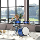 Qaba - Ensemble de batterie pour enfants avec tabouret, cymbale, pédale, baguettes - bleu - ensemble de 7-2 toms et 1 grosse caisse permettent de créer des rythmes variés 