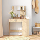 HOMCOM - Coiffeuse avec miroir - 35,4 po L x 15 po l x 54,3 po H - bois naturel-Avec un dispositif anti-basculement à l'arrière, vous pouvez le fixer au mur pour plus de sécurité 