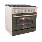 Kucht - 36 po Série KNG Cuisinière Pro Style au gaz propane - Acier inoxydable/Vert olive-Grilles de cuisson robustes en fonte résistantes à la chaleur intense permettant de déplacer les ustensiles d’un brûleur à l’autre sans les soulever