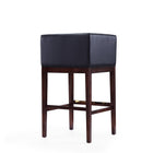 Manhattan Comfort - Tabouret de bar Kingsley 21" style milieu du siècle moderne, revêtement en similicuir noir et noyer foncé-Comprend un repose-pieds en métal doré