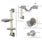 PawHut - Ensemble de 5 étagères murales pour chats d’intérieur - gris clair-Revêtement en peluche douce et sisal adapté aux comportements naturels des félins 