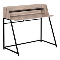 Monarch Specialties - 7546 Bureau 48 po L - Taupe Fonce/Metal Noir-Bureau d'ordinateur au fini faux bois taupe foncé avec une petite huche avec 1 longue tablette au fini noir