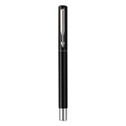 Parker - Stylo plume Vector - noir avec bordure chromée - pointe moyenne - encre bleue - languette à suspendre-La forme cylindrique pratique et la pointe durable en acier inoxydable livrent une expérience d’écriture confortable