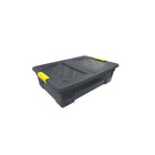 Modern Homes - Bac de rangement avec couvercle - 28 L - Gris translucide avec poignées jaunes-4