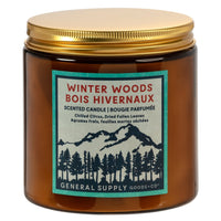 General Supply Goods + Co - Bougie parfumée bois hivernaux - 14 oz-Bougie parfumée de 14 oz avec des notes d’agrumes frais et de feuilles mortes séchées.