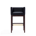 Manhattan Comfort - Tabouret de bar Kingsley 21" style milieu du siècle moderne, revêtement en similicuir noir et noyer foncé-Revêtement en similicuir avec rembourrage en mousse