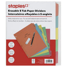 Staples - Intercalaires pour papier avec onglets effaçables - 5 onglets - Grand format, couleur-ensembles de séparateurs en papier aux couleurs vives