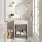 Modway - Gridiron 24" Vanette de salle de bain - Argent blanc-Trous de robinet centraux 8"