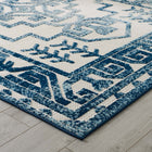 Modway - Reflect Nyssa Géométrie Géométrique Aztèque du Sud-Ouest Tapis intérieur/extérieur 5 pi l x 8 pi L - Ivoire et bleu-Étanchéité, taches et résistants à l’eau / Faciles à nettoyer