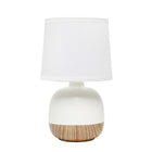 Simple Designs - Petite lampe de table du milieu du siècle - bois clair et blanc-Base bicolore en céramique et imprimé bois