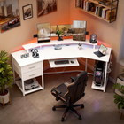 HOMCOM - bureau de gaming industriel 79 po avec lumières RGB et ports USB - blanc-Patins de pieds réglables assurant une mise à niveau stable sur les sols irréguliers