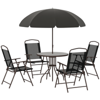 Outsunny - Ensemble de salle à manger de patio 6 pièces avec parasol, table ronde, chaises pliantes - noir-Un moyen moderne et élégant de décorer votre jardin !