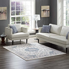 Modway - Lilja Médaillon vintage vieilli Tapis de 5 pi l x 8 pi L - Ivoire et bleu marocain-Tissage serré à poil bas