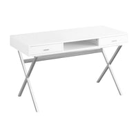 Monarch Specialties - 7211 Bureau 48 po L - Blanc Lustre/Metal Chrome-Bureau compact et parfait pour tous les ordinateurs portables ou tablettes; surface facile à entretenir dotée d'un fini sur tous les côtés 