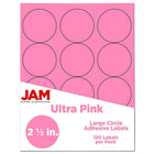 JAM Paper - Sceaux autocollants ronds, 2,5 po de diamètre, rose, 120/paquet (147628587)-Sceaux autocollants ronds Pulsar Pink (roses)