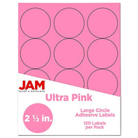 JAM Paper - Sceaux autocollants ronds, 2,5 po de diamètre, rose, 120/paquet (147628587)-Sceaux autocollants ronds Pulsar Pink (roses)