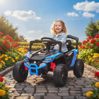 Qaba - Camion électrique 12V pour enfants avec double moteur pour garçons et filles de 3 à 5 ans - bleu-Amortisseurs arrière et grandes roues pour une conduite confortable  
