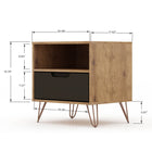 Manhattan Comfort - Rockefeller Table de Nuit 1 Tiroir Style Mid-Century Modern 51 cm - Naturel et Gris Texturé - Lot de 2-Comprend 1 étagère ouverte et 1 tiroir