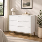 Manhattan Comfort - Avira 35" commode 3 tiroirs style mid-century modern - blanc-Trois tiroirs spacieux avec des glissières faciles pour une ouverture et une fermeture en douceur