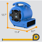 B-Air - Ventilateur de sol pour sèche-tapis, 1/8 HP - Transportable - Conçu pour les voyages, il est équipé d'une poignée pour un transport aisé

