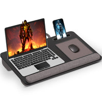 ShoppingAll - Bureau Portatif Avec Coussin – Convient Aux Ordinateurs Portables Jusqu’à 17 Pouces – Noir-Confortable Et Sécuritaire – Le repose-poignet intégré empêche votre portable de glisser, tandis que les doubles coussins sous le support offrent un excellent confort et un bon soutien sur vos jambes pendant de longues heures de travail.