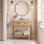 Modway - Zaire 36" Armoire de toilette de salle de bain (lavabo non inclus) - Naturel-Tirs de poignée en métal