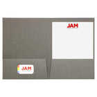 JAM Paper Chemise fini lin à deux pochettes, 9 x 12 po, gris, 12/paq.-2 pochettes