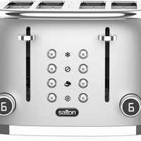 Salton - grille pain numériques NuRetro 4 tranches - argent métallisé-6 degrés de brunissage pour un grillage précis, allant du légèrement doré au très croustillant. fonctions « réchauffer », « décongeler » et « bagel » (grille un seul côté) pour des résultats parfaits.