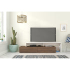 Nexera - Meuble audio-vidéo Tonik, 72 po, Noyer et blanc-2 tiroirs de rangement pratiques montés sur des coulisses de métal et espace de rangement ouvert pour les appareils électroniques, livres et divers objets décoratifs.  Panneau arrière ouvert facilitant la gestion des câbles et la circulation d'air
