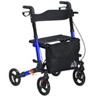 HOMCOM - Déambulateur pliant à roulettes 8 po, réglable avec siège et sac - bleu-Peut être plié rapidement et facilement grâce à son design innovant 