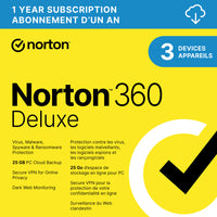 Norton - 360 Deluxe logiciel antivirus - 3 appareils - abonnement d'un an [téléchargement]-Une adresse e-mail valide doit être fournie lors du paiement