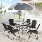Outsunny - ensemble de table et chaises de patio 8 pièces avec parasol pour jardin - noir-Fabriqué en acier robuste et en bois de sapin, supportant des charges lourdes