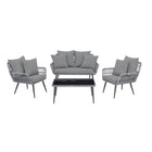 Manhattan Comfort - Ensemble de conversation moderne Portofino pour patio, 4 personnes avec table basse - Gris - Ensemble de 4-Ensemble de conversation d'extérieur moderne 4 pièces avec 2 fauteuils, 1 canapé et 1 table basse