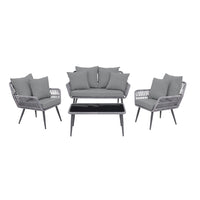 Manhattan Comfort - Ensemble de conversation moderne Portofino pour patio, 4 personnes avec table basse - Gris - Ensemble de 4-Ensemble de conversation d'extérieur moderne 4 pièces avec 2 fauteuils, 1 canapé et 1 table basse
