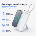 Rwan - Banque d’alimentation magnétique sans fil de 10 000 mAh avec support, câble USB-C et chargeur Apple Watch - blanc-Le support intégré permet un visionnement mains libres pratique pendant la recharge