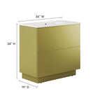 Modway - Quantum 36" Vanette de salle de bain - Or blanc-Trous centraux de 8"