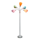 Simple Designs - Lampe de sol argentée à col de cygne réglable, 5 lampes, abat-jour multicolore fantaisie-9